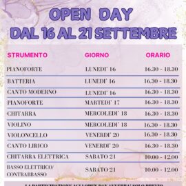 CALENDARIO OPEN DAY 2024-2025 ACCADEMIA DI MUSICA